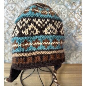 Everest Designs Wool Earflap Beanie Fair Isle Sherpa Hat Mens OSFM Brown Exc